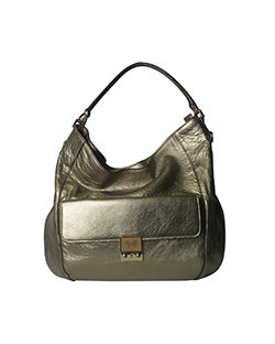 Shoulder Hobo Bag, Leather, Metallic Gold, M, DB